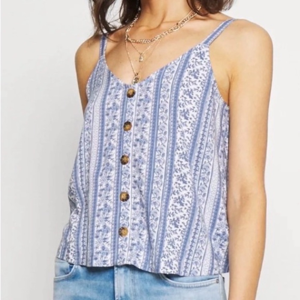 Hollister Blue & White Patterned Camisole Tank Top XS adjustable straps